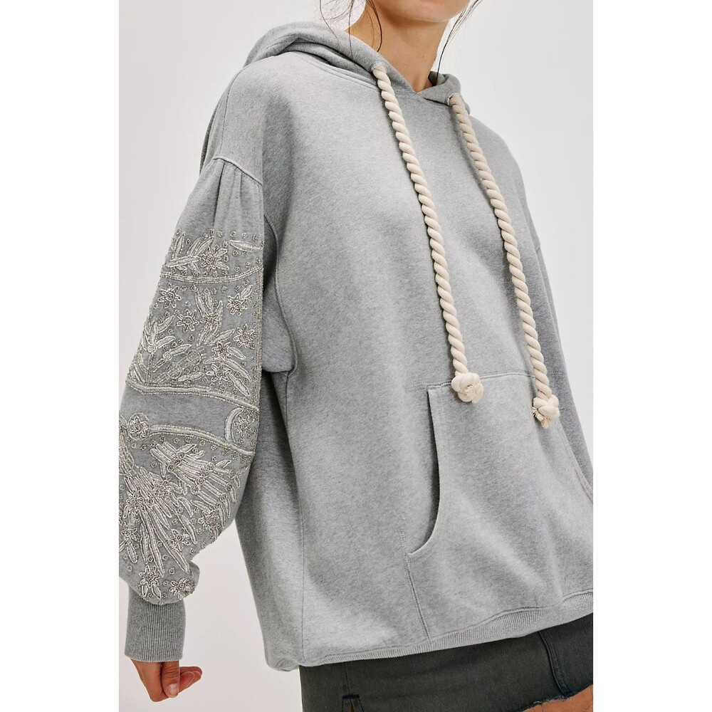 Free People Encrusted Sweatshirt Pullover Hoodie Top Bead Embellished XS 289515